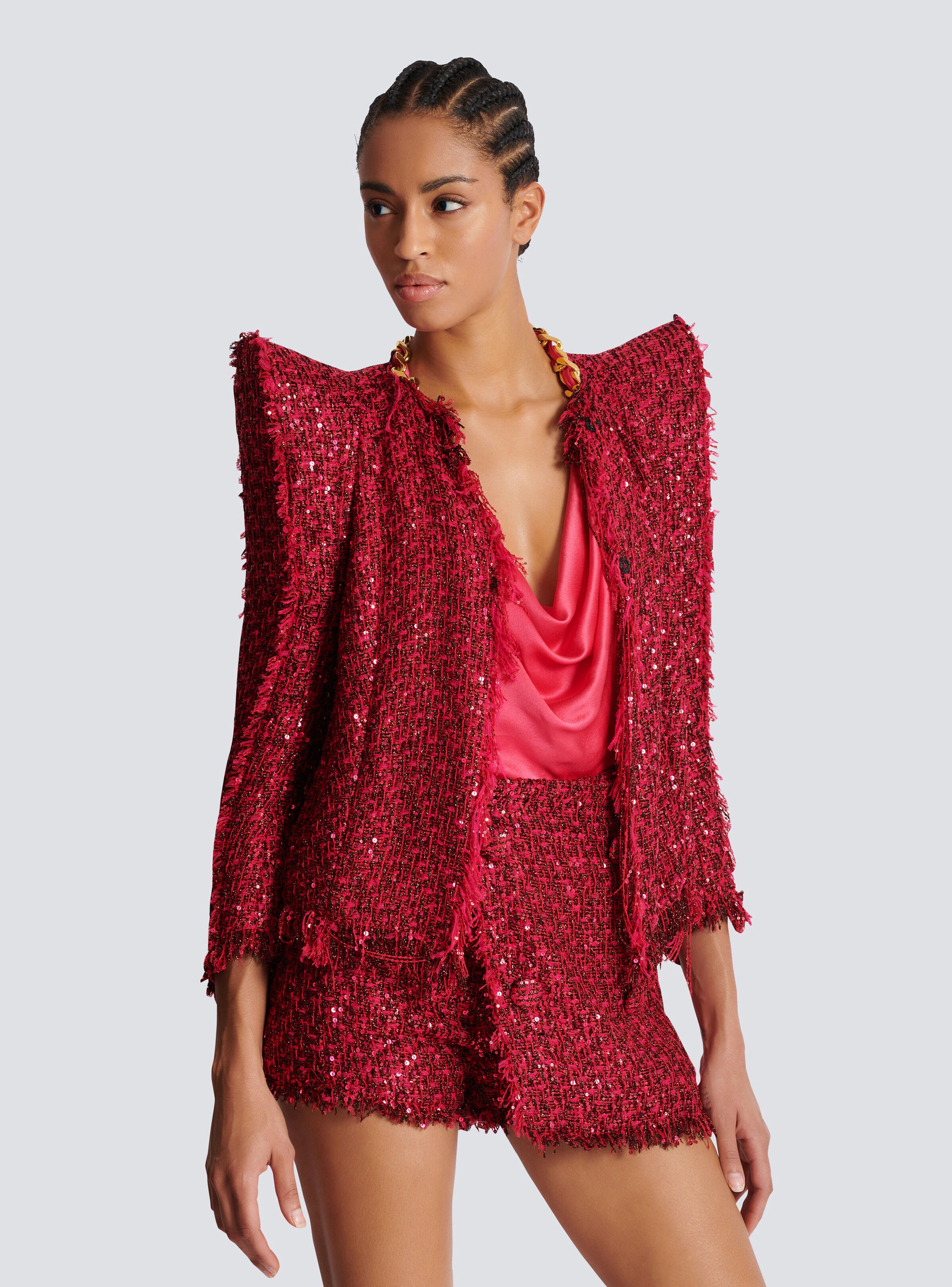 Edge-to-edge sequin tweed jacket - 6
