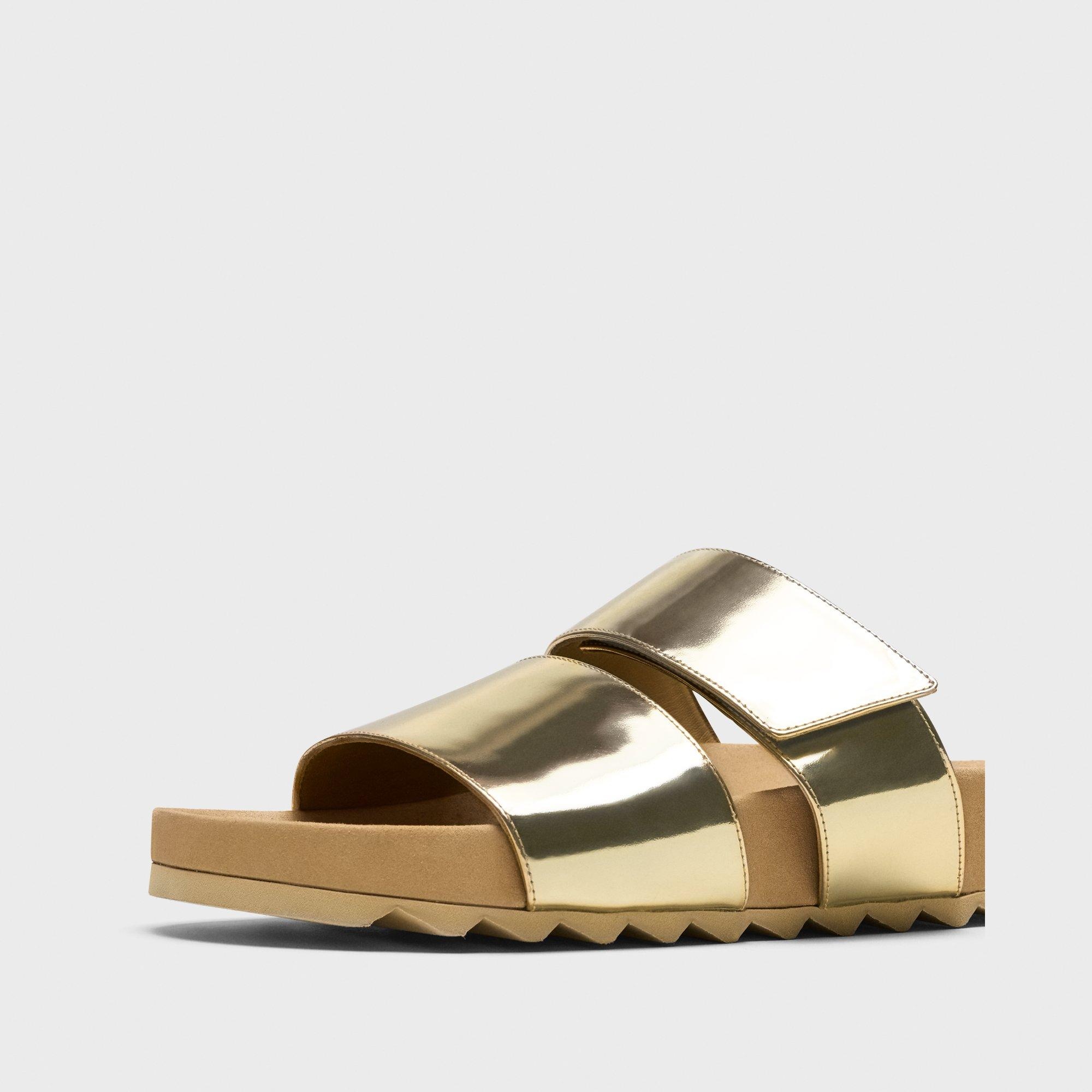 Slide Sandals in Metallic Leather - 6