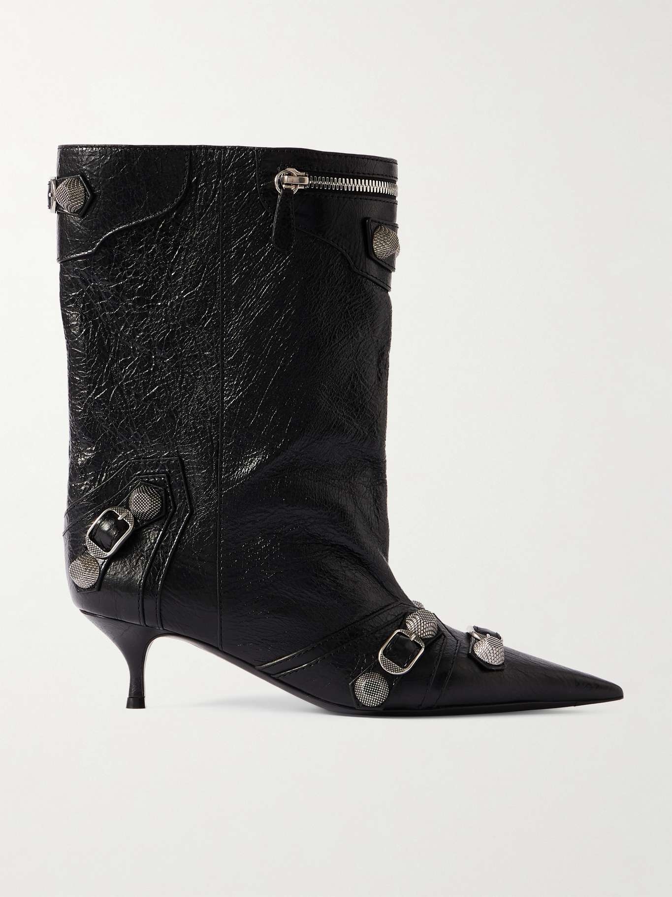 Cagole zip-embellished studded crinkled-leather ankle boots - 1