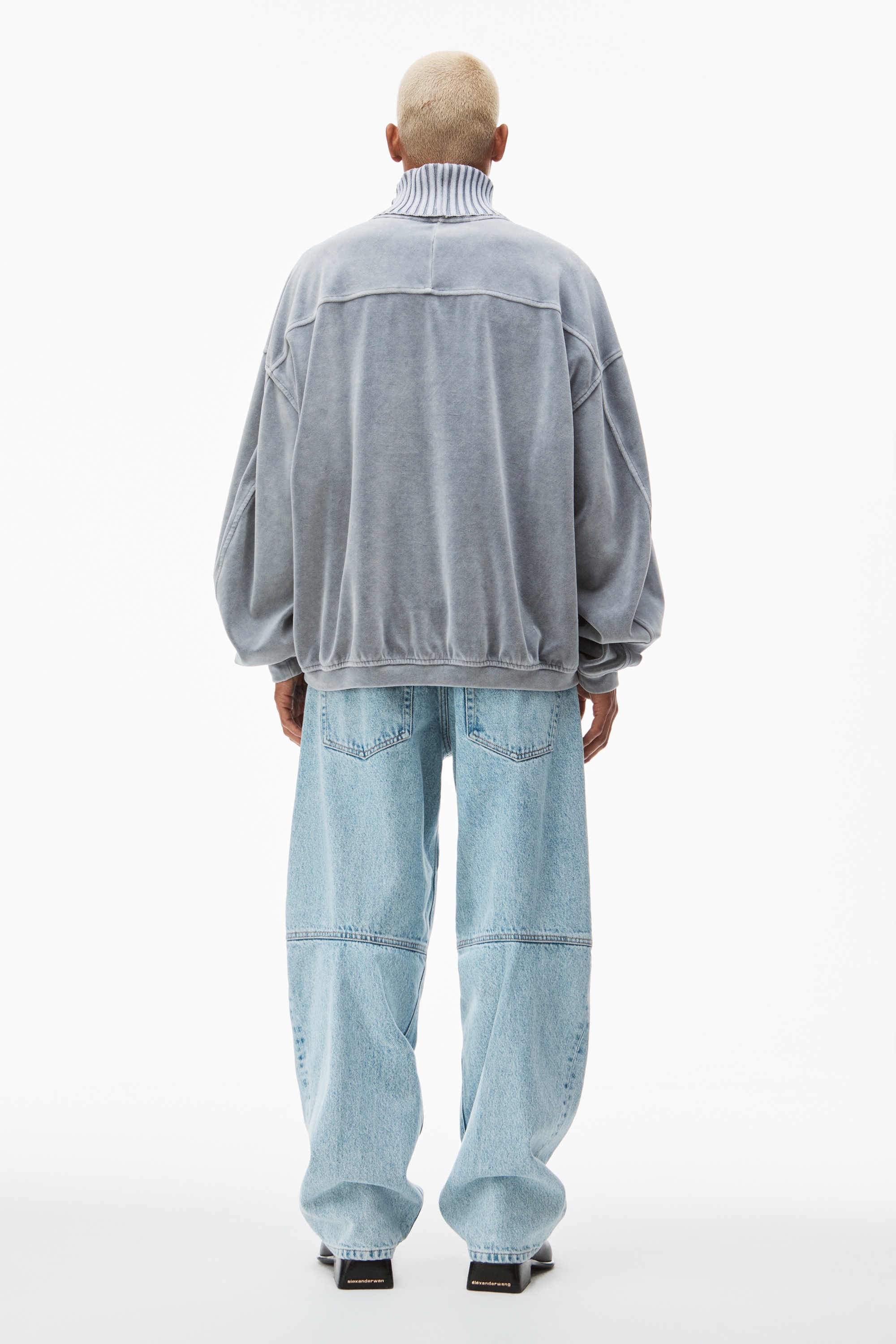 rib trim turtleneck in velour - 4