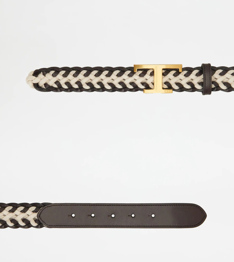Tod's BELT IN LEATHER AND FABRIC - BLACK, BEIGE outlook