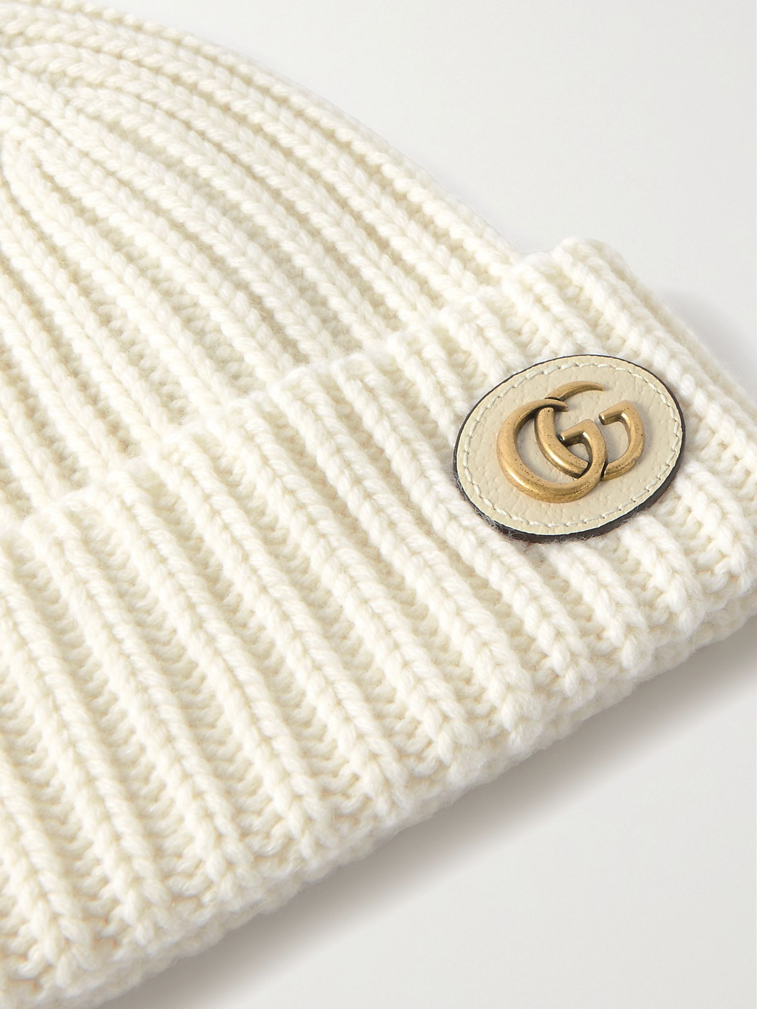 Victor appliquéd ribbed wool and cashmere-blend beanie Ivory - 3