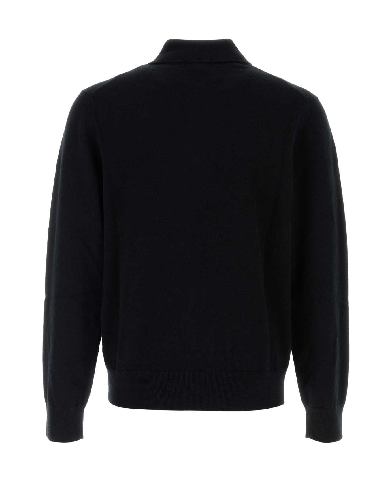 Black Cashmere Blend Polo Shirt - 2