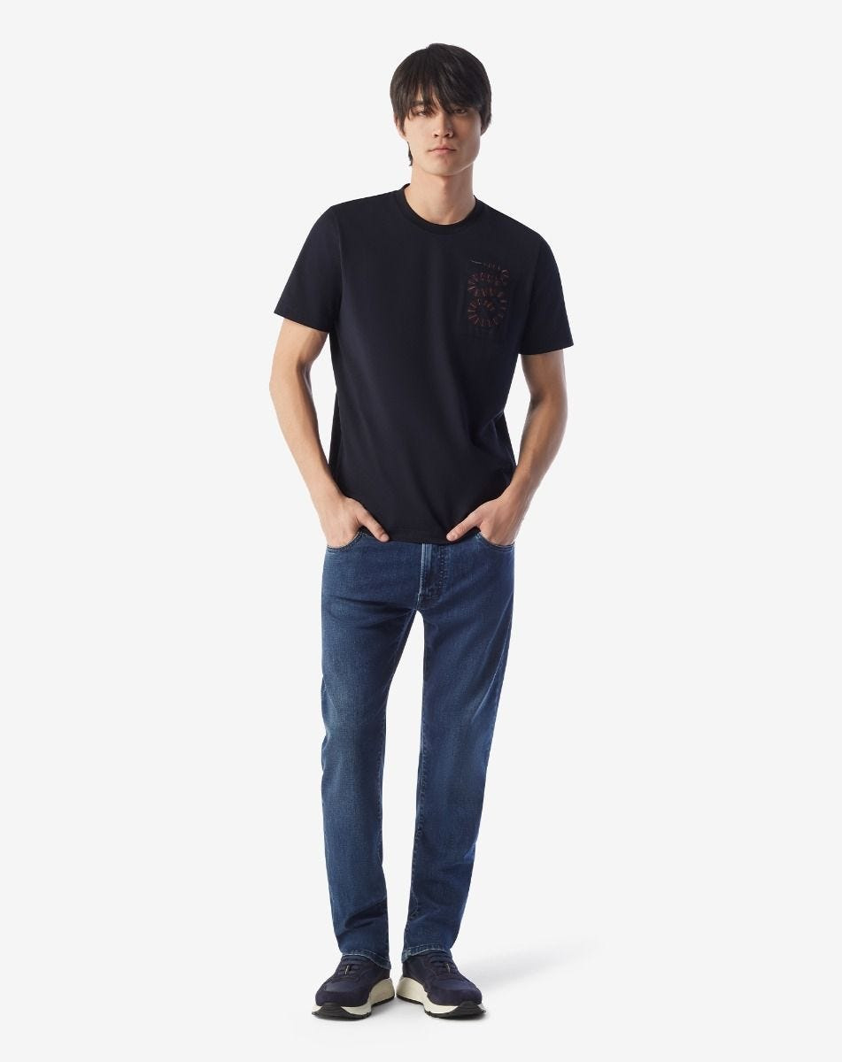 Blue stretch denim 5-pocket trousers - 4