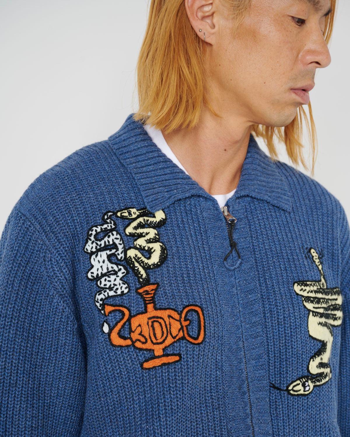 Snake Charmer Zip Up Cardigan - Blue - 6