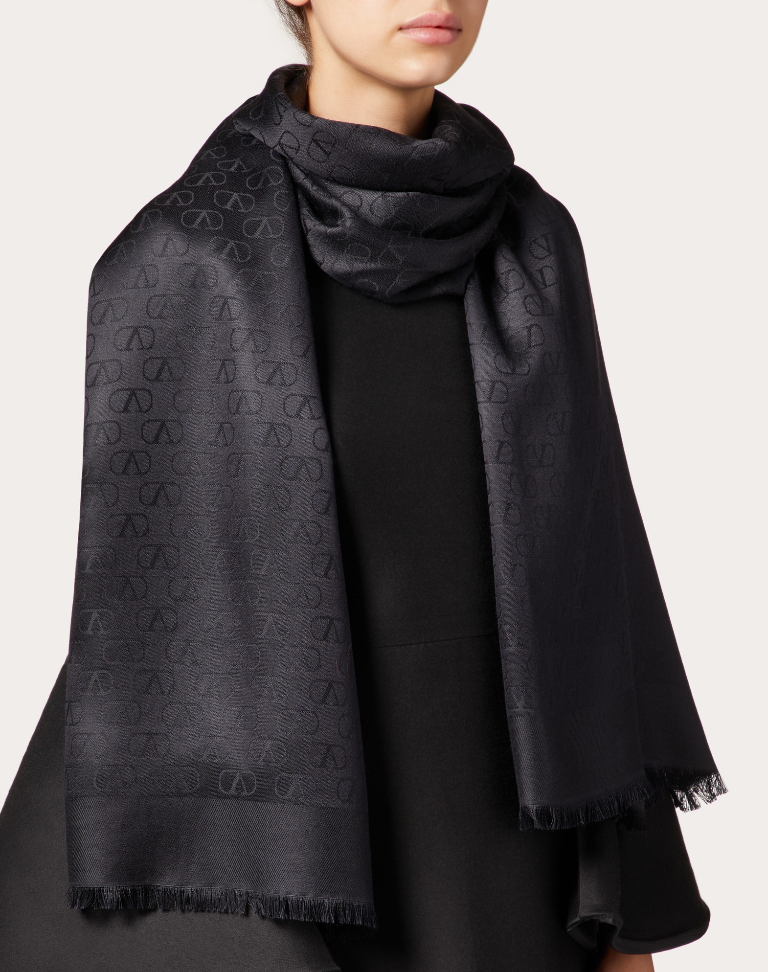 SILK AND WOOL VLOGO SIGNATURE STOLE 70X200 CM - 4