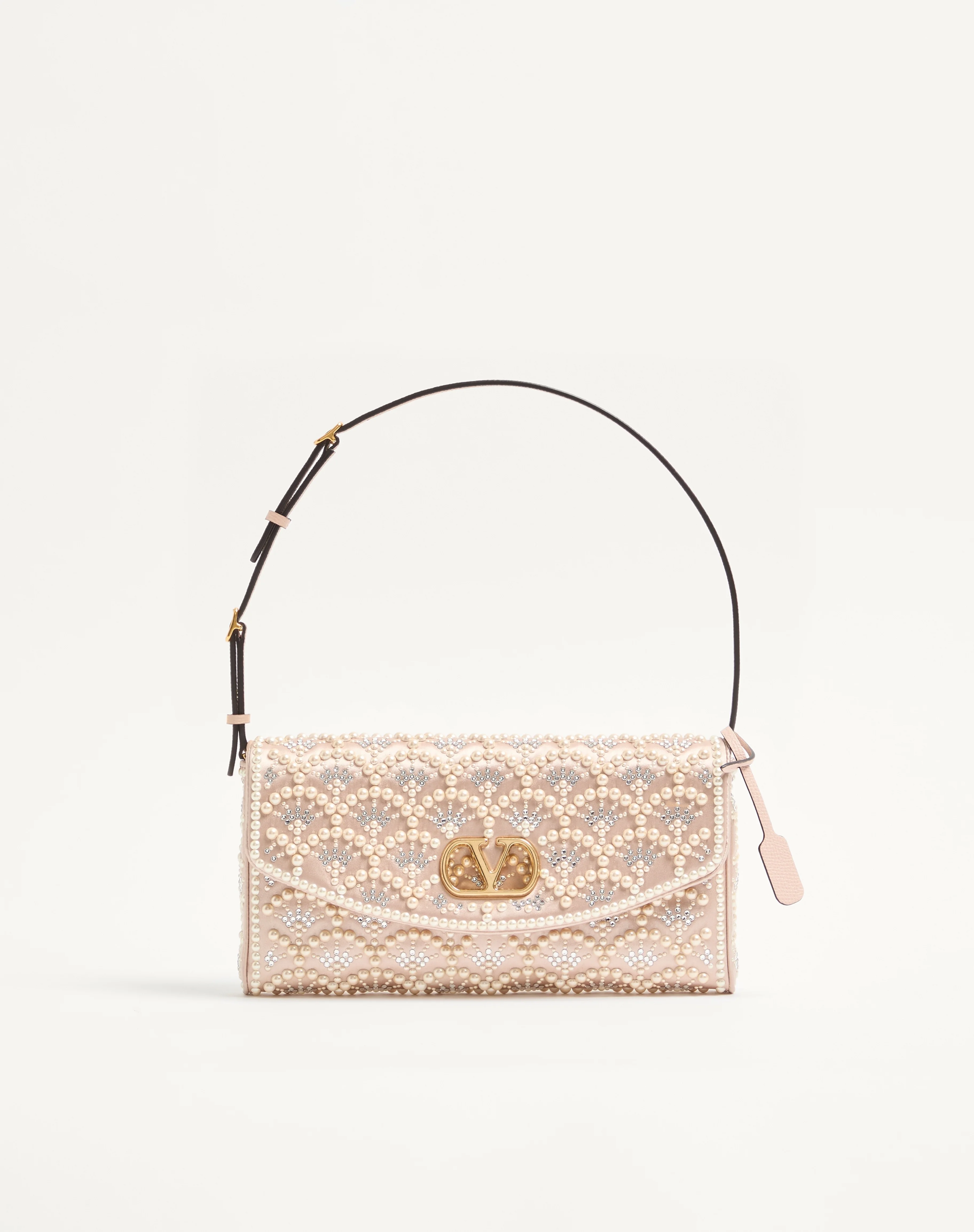 VALENTINO GARAVANI DEVAIN SMALL SHOULDER BAG WITH PEARLS AND RHINESTONES - 1