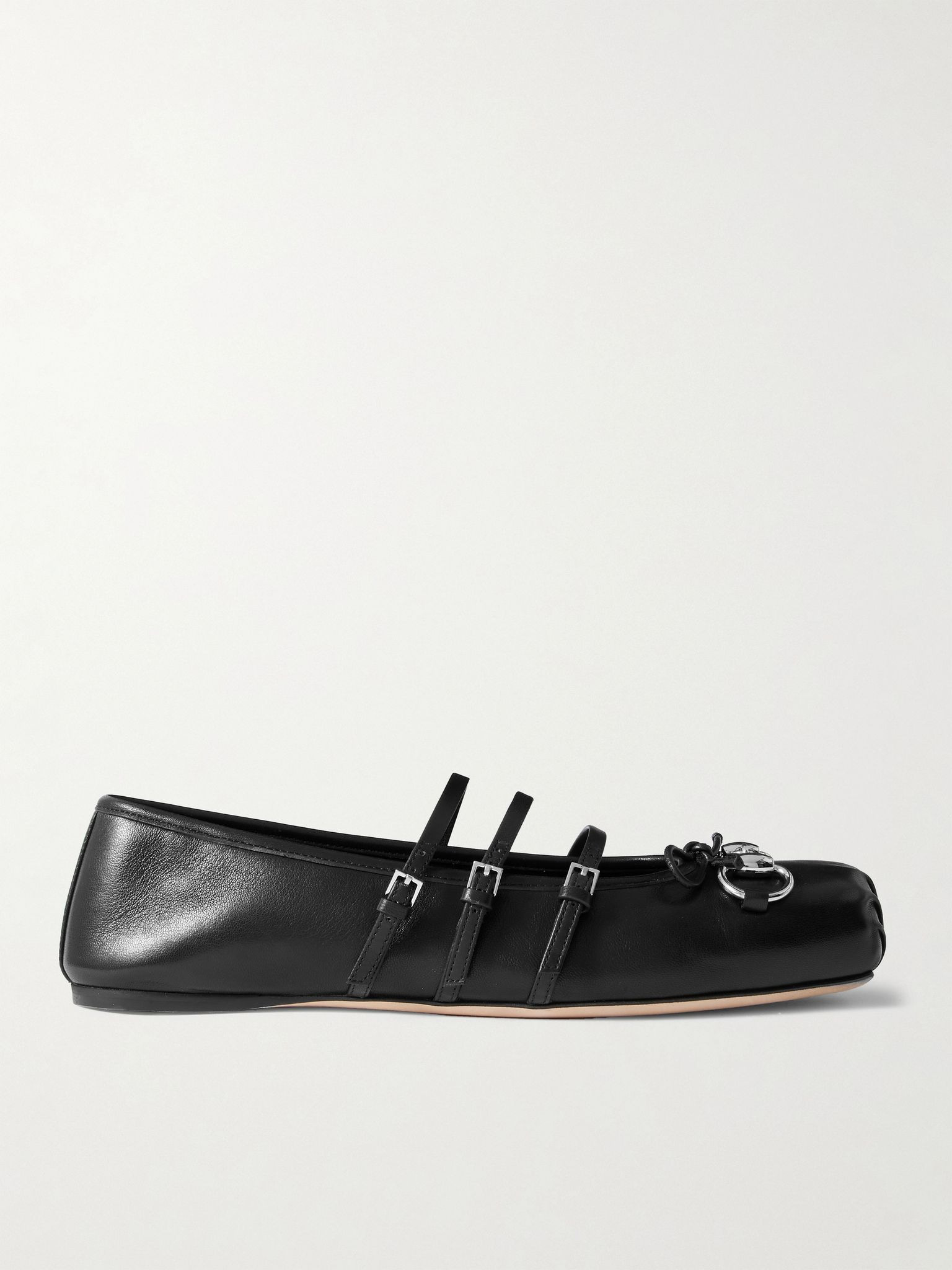 Horsebit-detailed leather ballet flats Black - 1