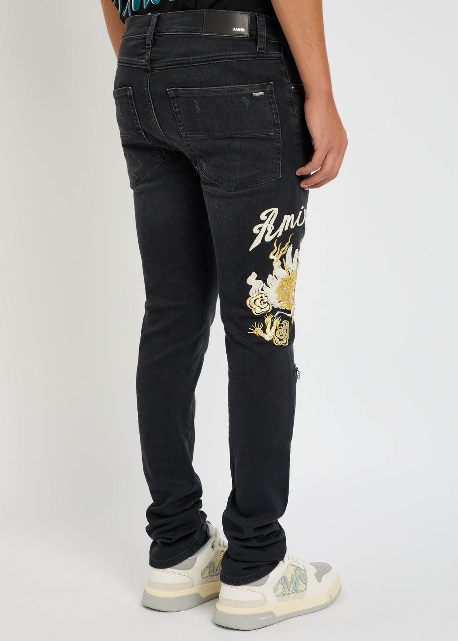 Amiri Dragon Repair Embroidered Slim-leg Jeans - 3