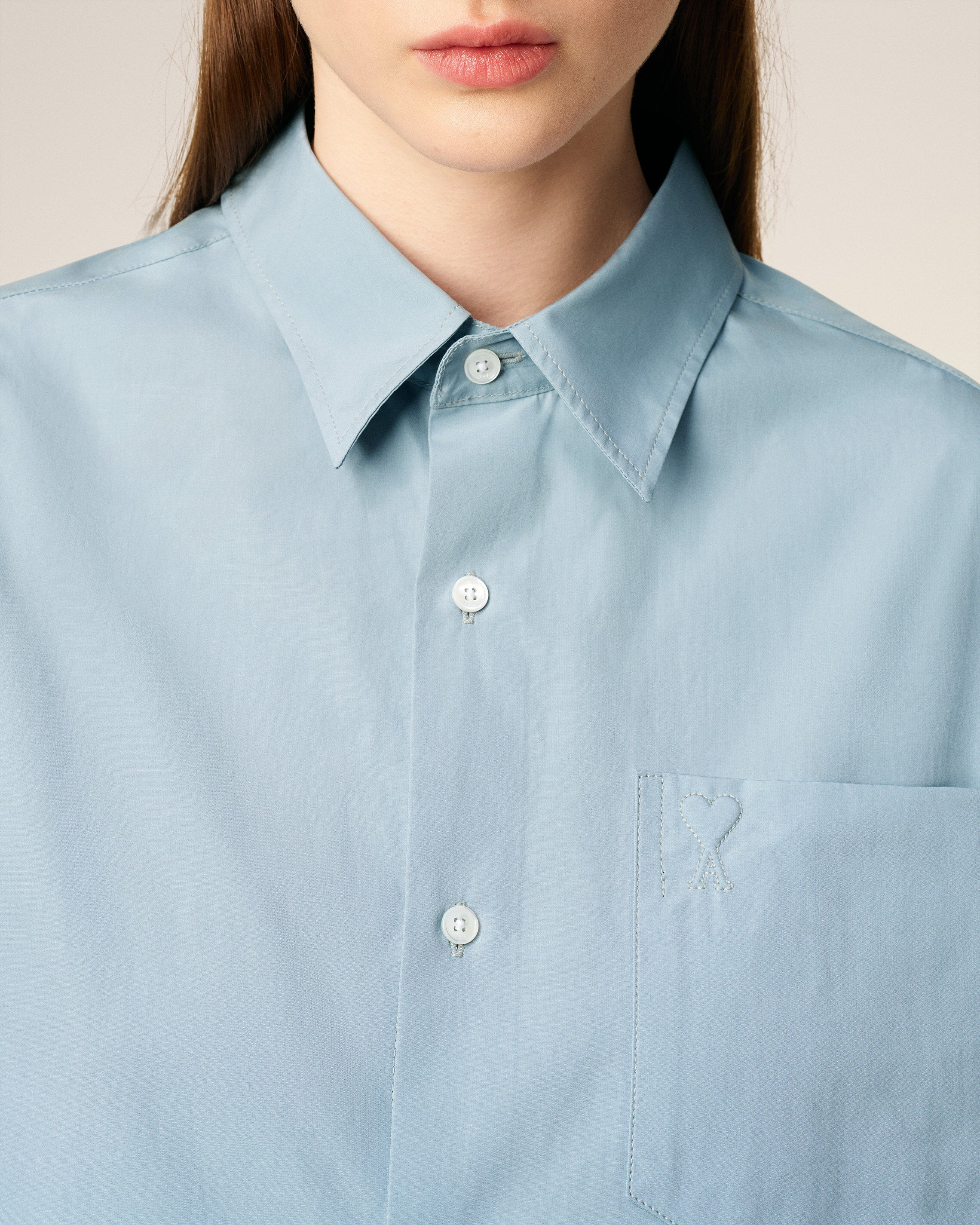 BLUE COTTON EMBOSSED AMI DE COEUR BOXY SHIRT - 4