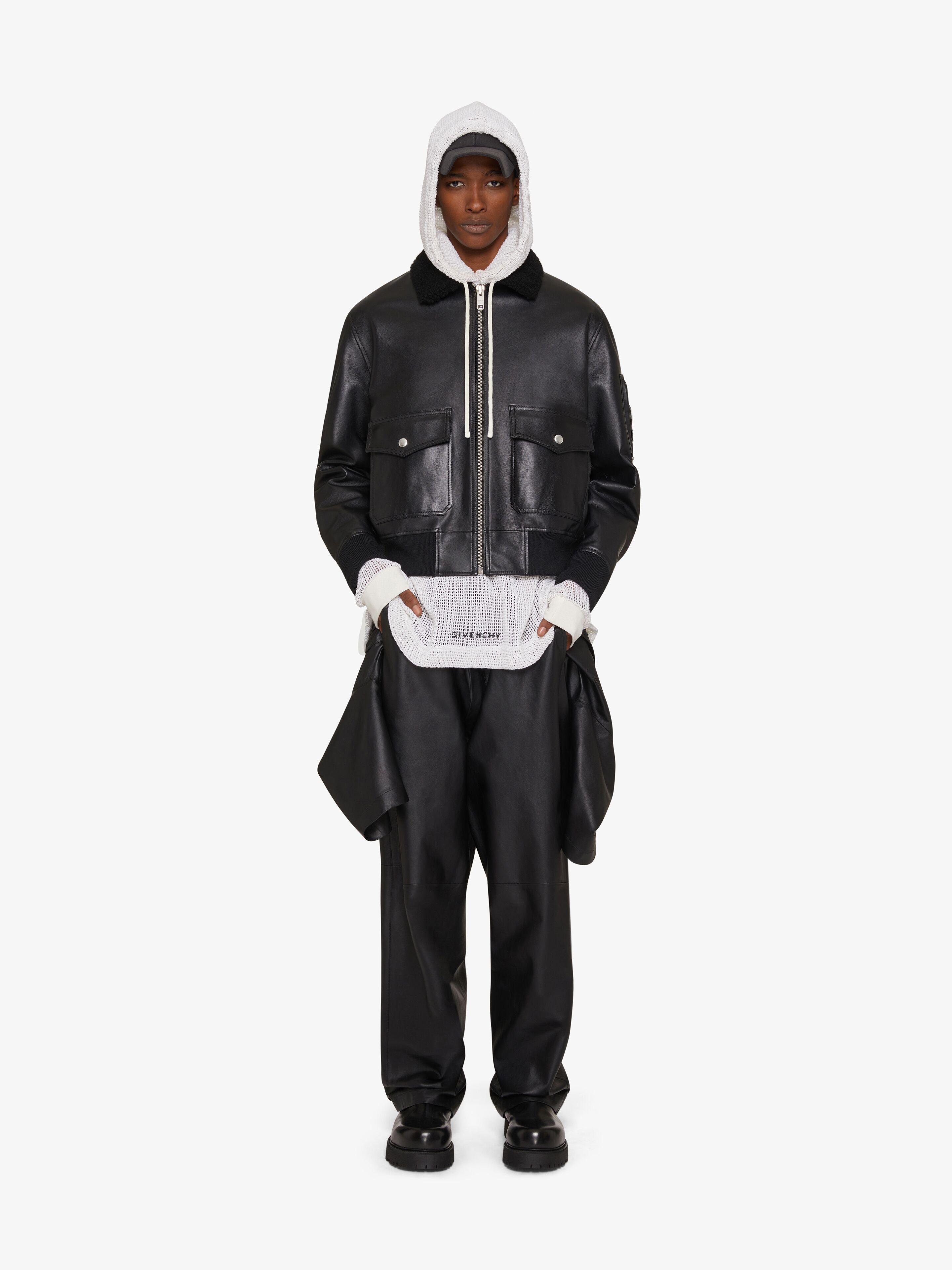 AVIATOR JACKET IN LEATHER AND SHEARLING WITH POCKET - 2