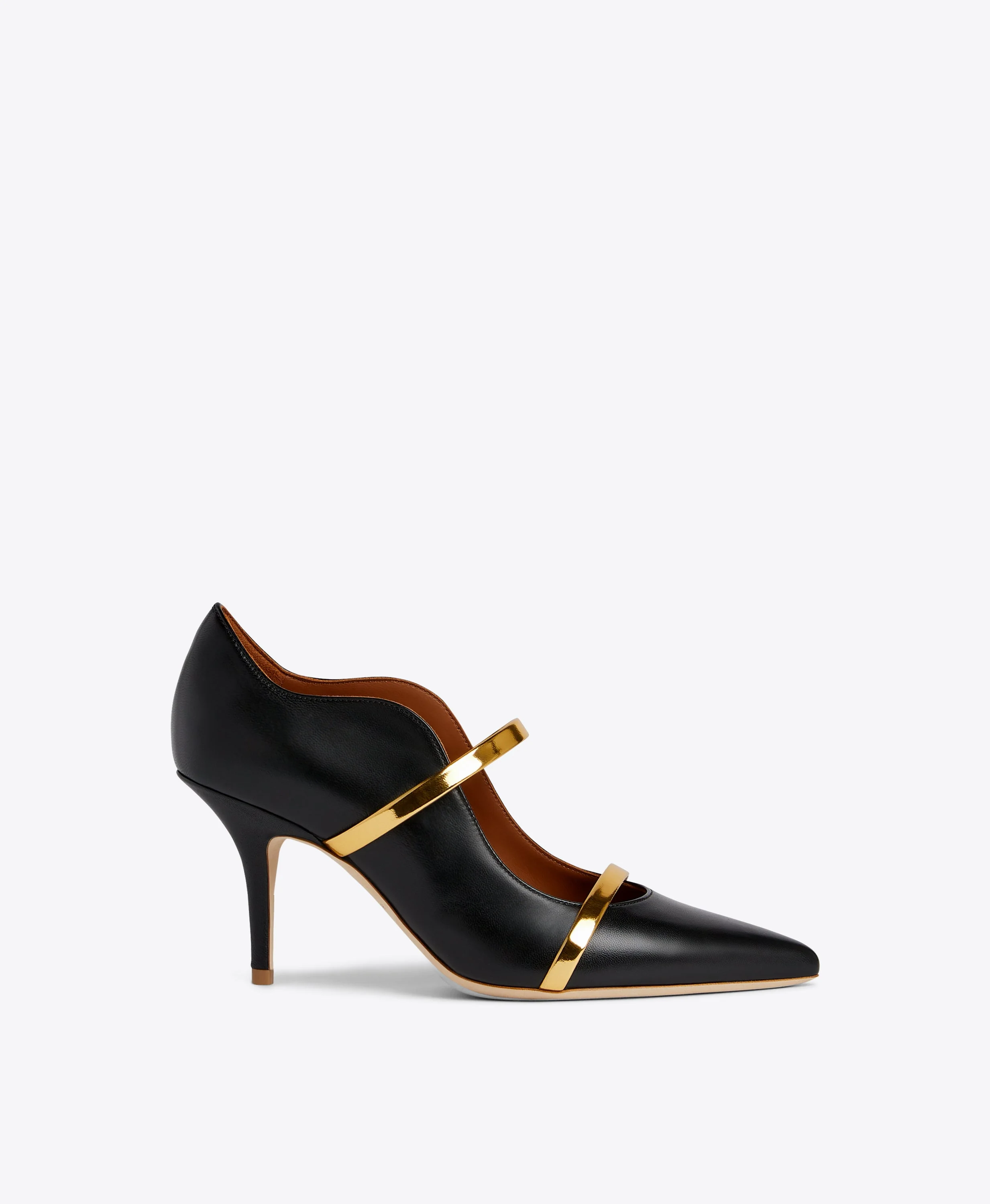 Maureen 70 - Black & Gold Leather Heeled Pumps - 1