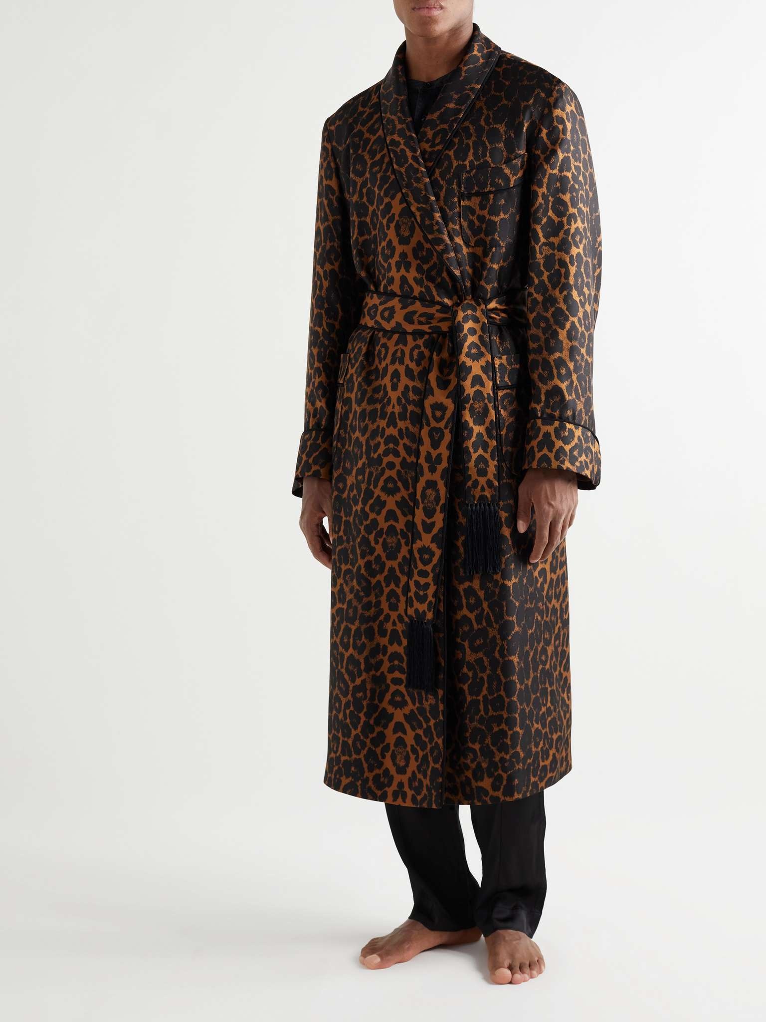 Tasselled Piped Leopard-Print Silk-Twill Robe - 2