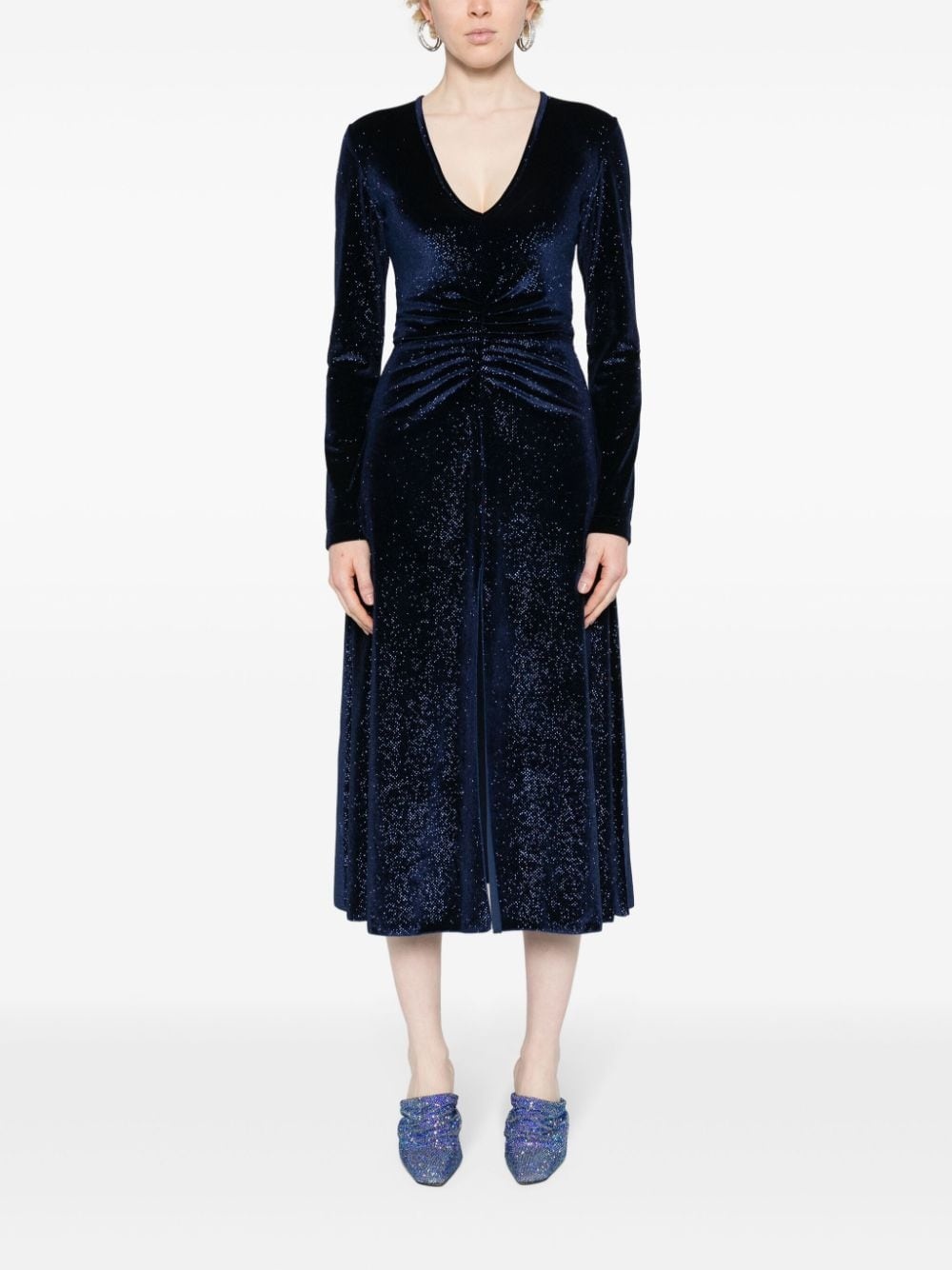 rhinestone-embellished ruched midi dress - 2