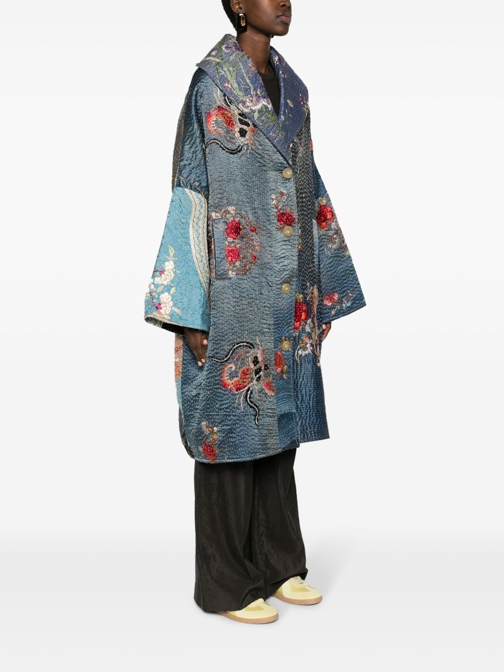 embroidered single-breasted silk coat - 3