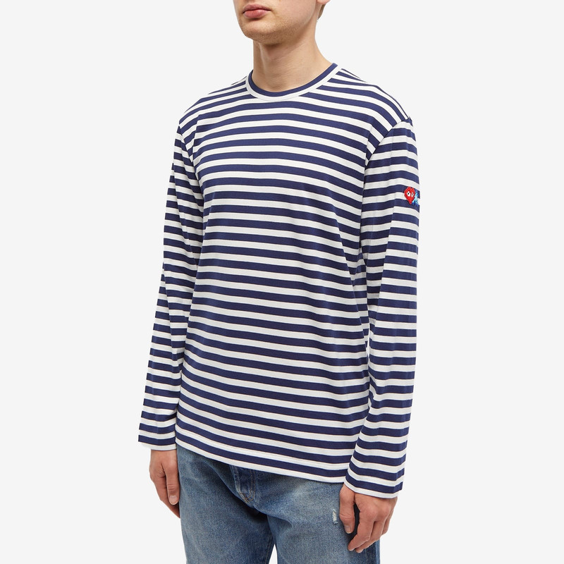 Comme des Garçons PLAY Comme des Garçons Play Long Sleeve Invader Heart Striped T-Shirt outlook
