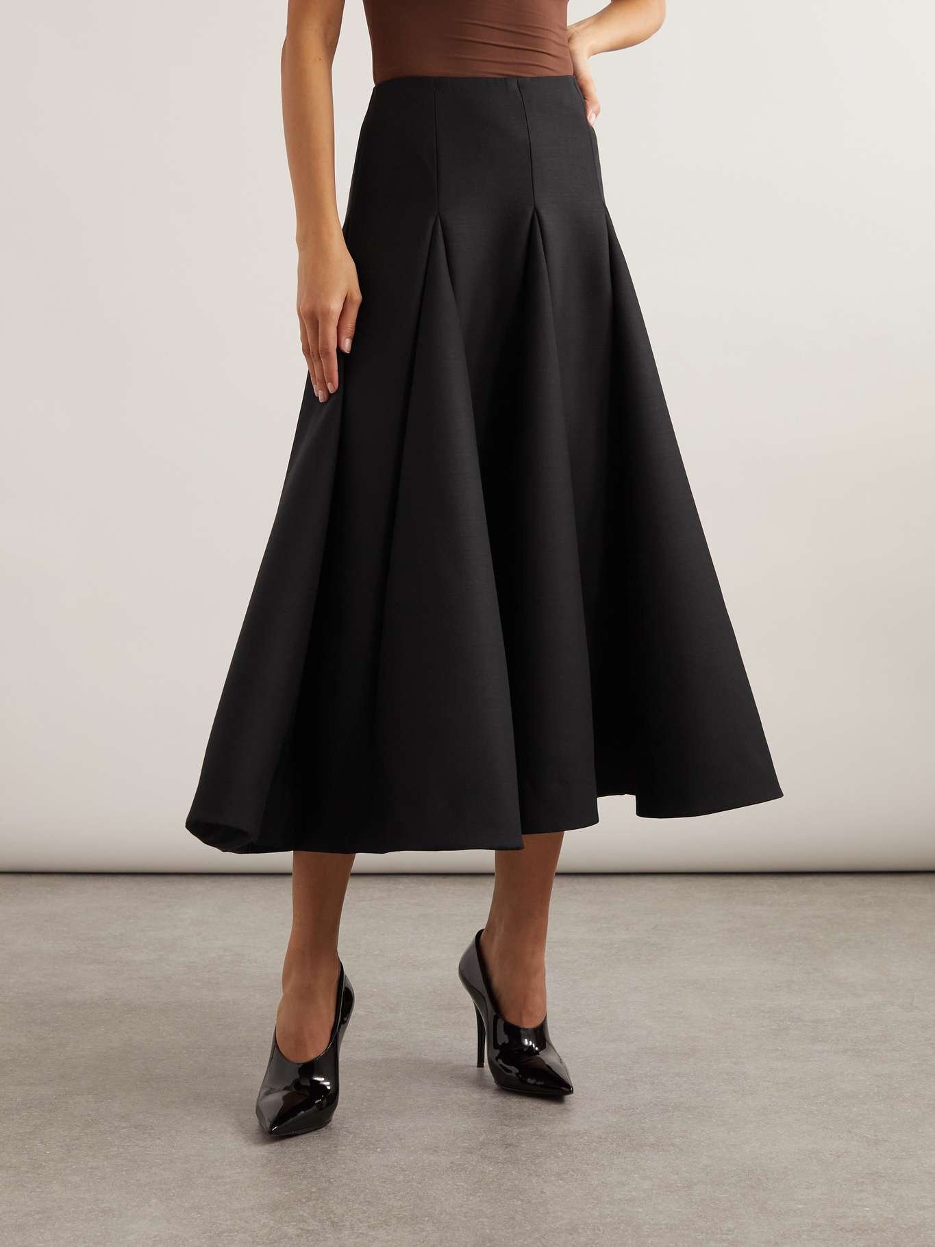 Paneled pleated wool and silk-blend crepe midi skirt - 3