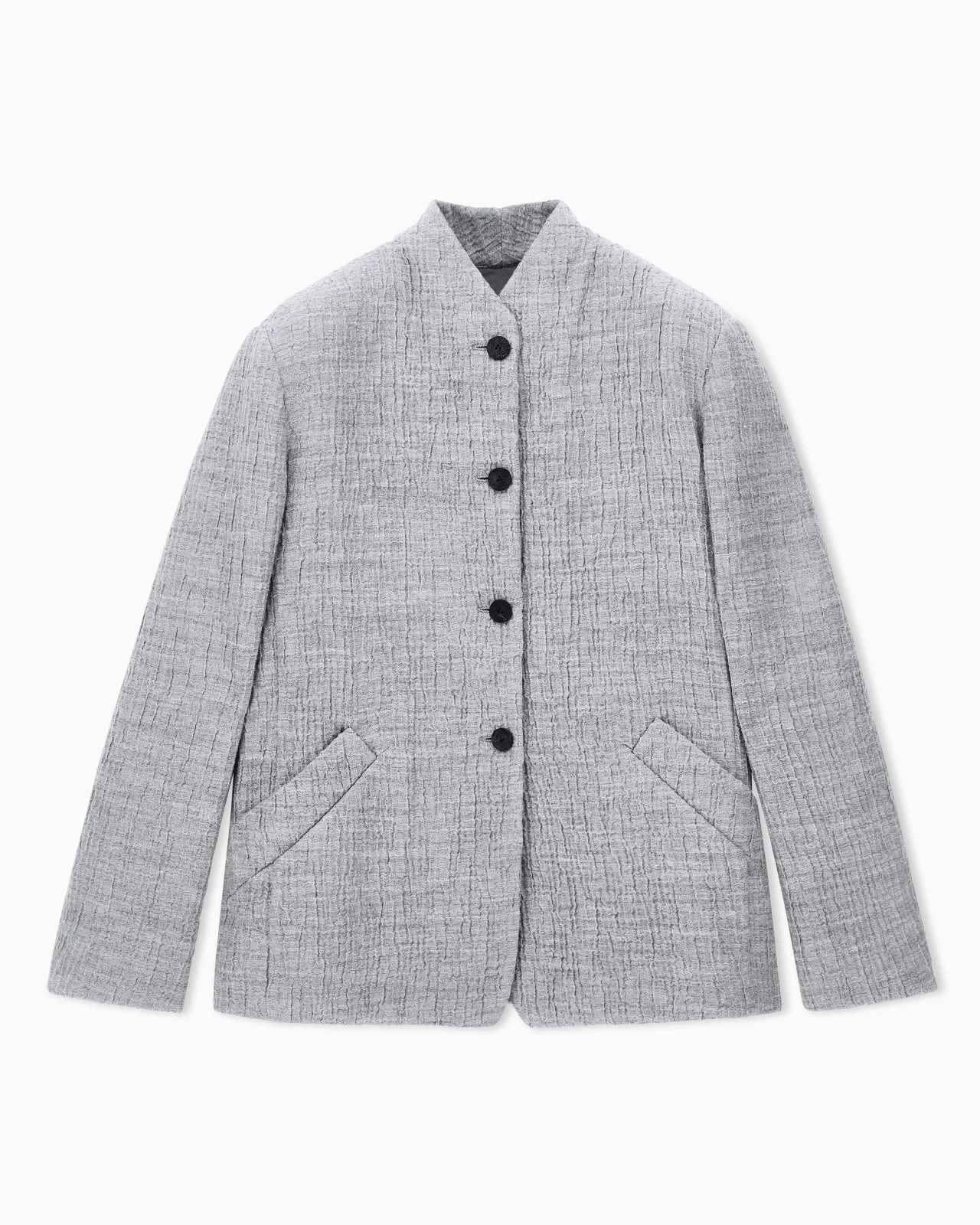 REGULAR FIT GURU COLLAR JACKET IN WOOL AND SILK SEERSUCKER - 1