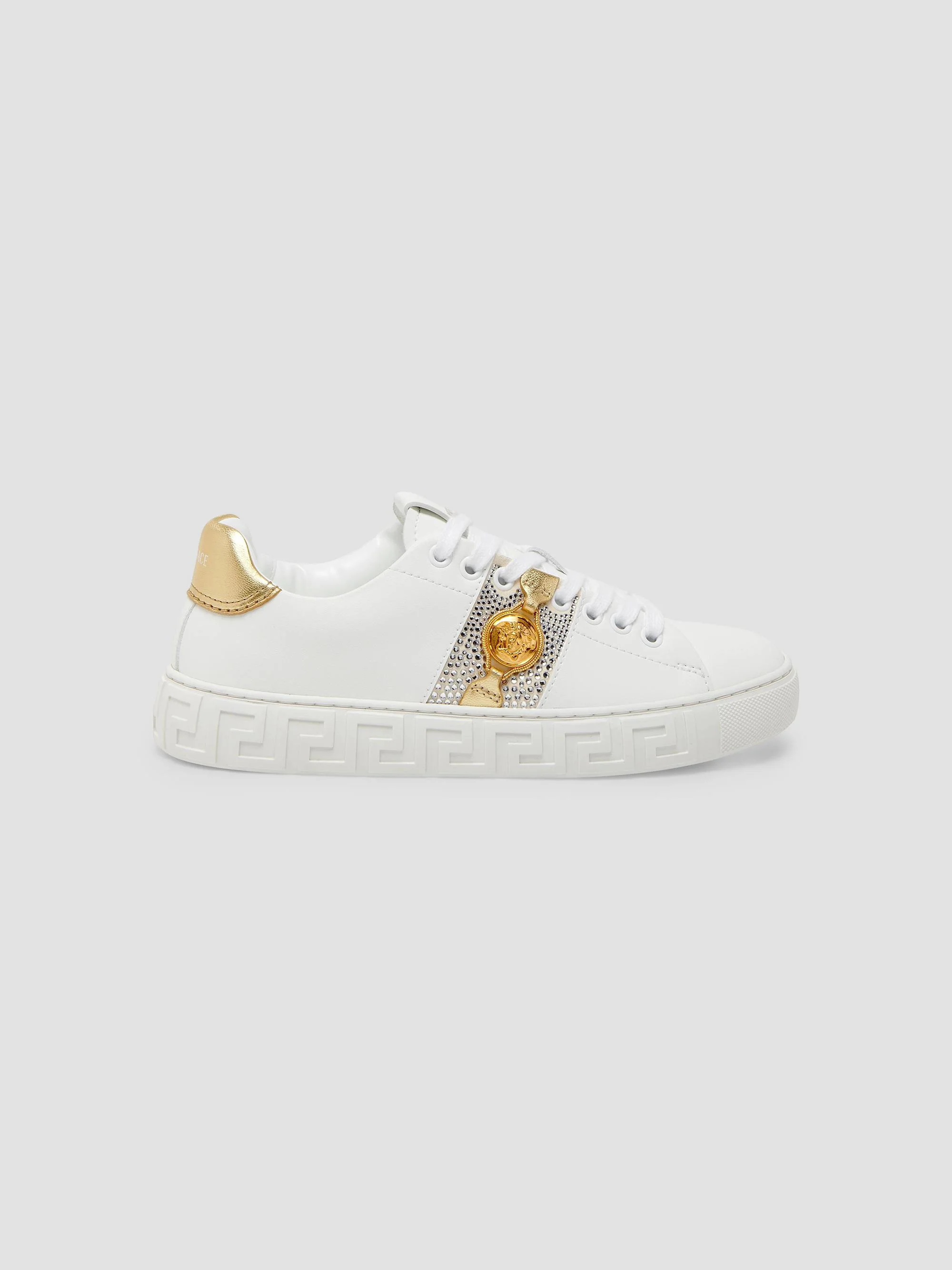 Women's Crystal-Embellished Low-Top Sneakers - White And Champagne And Gold - 1