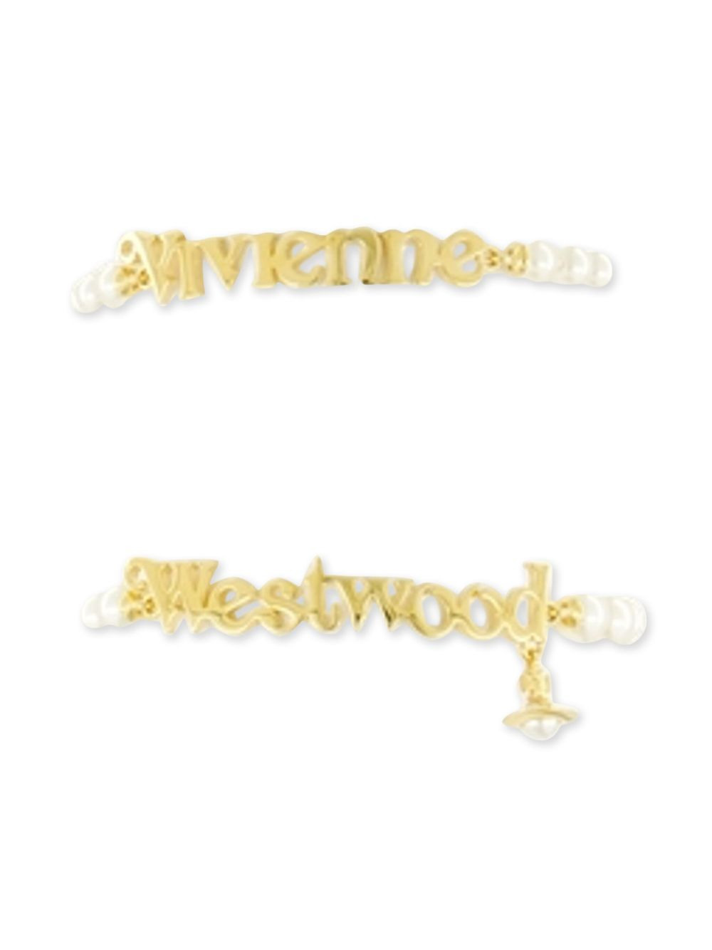 Amelia pearl-embellished brand name bracelets (set of two) - 2