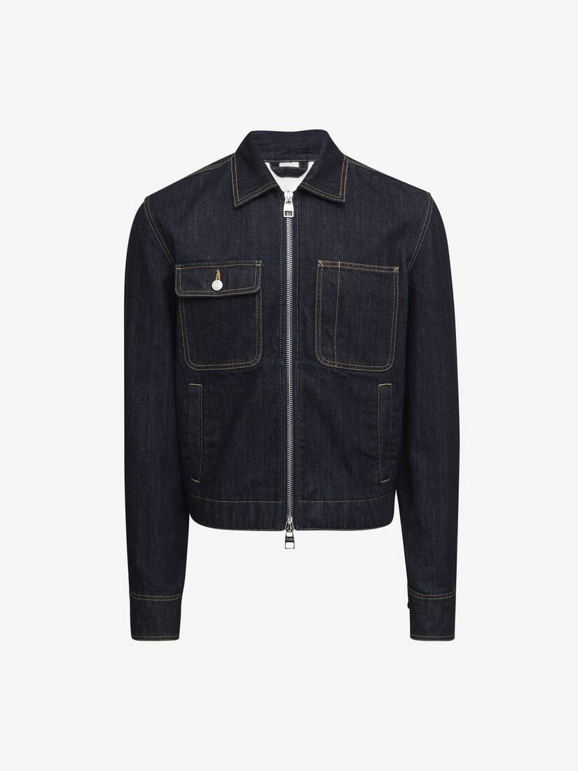 Alexander McQueen Men's Zip-up Denim Jacket in Indigo | REVERSIBLE