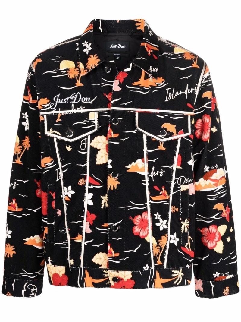 embroidered-logo floral-print jacket - 1