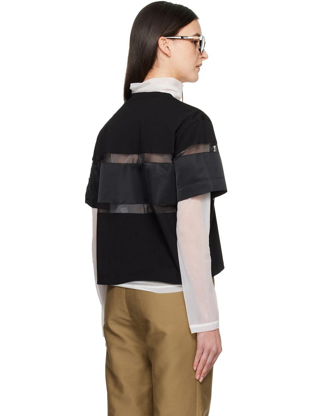 Black Nylon Twill Mix Cotton Jersey T-shirt - 3