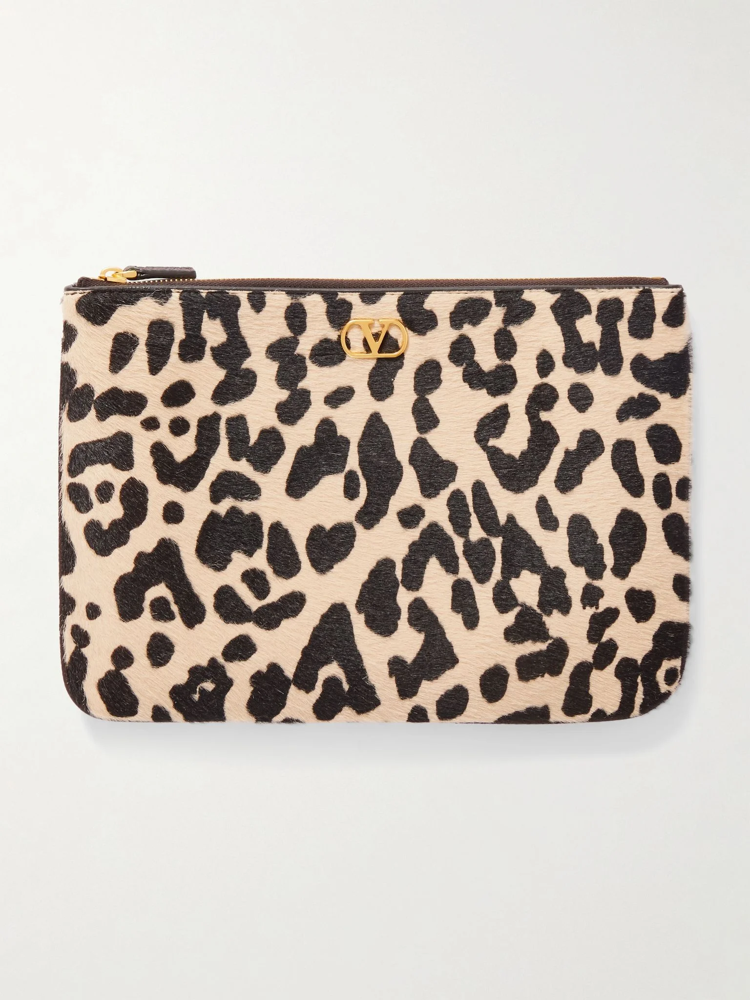VLogo Signature medium leopard-print calf-hair clutch Leopard print - 1