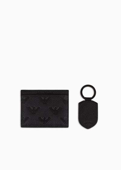 EMPORIO ARMANI Gift box with leather wallet and keyring with all-over embossed eagle outlook