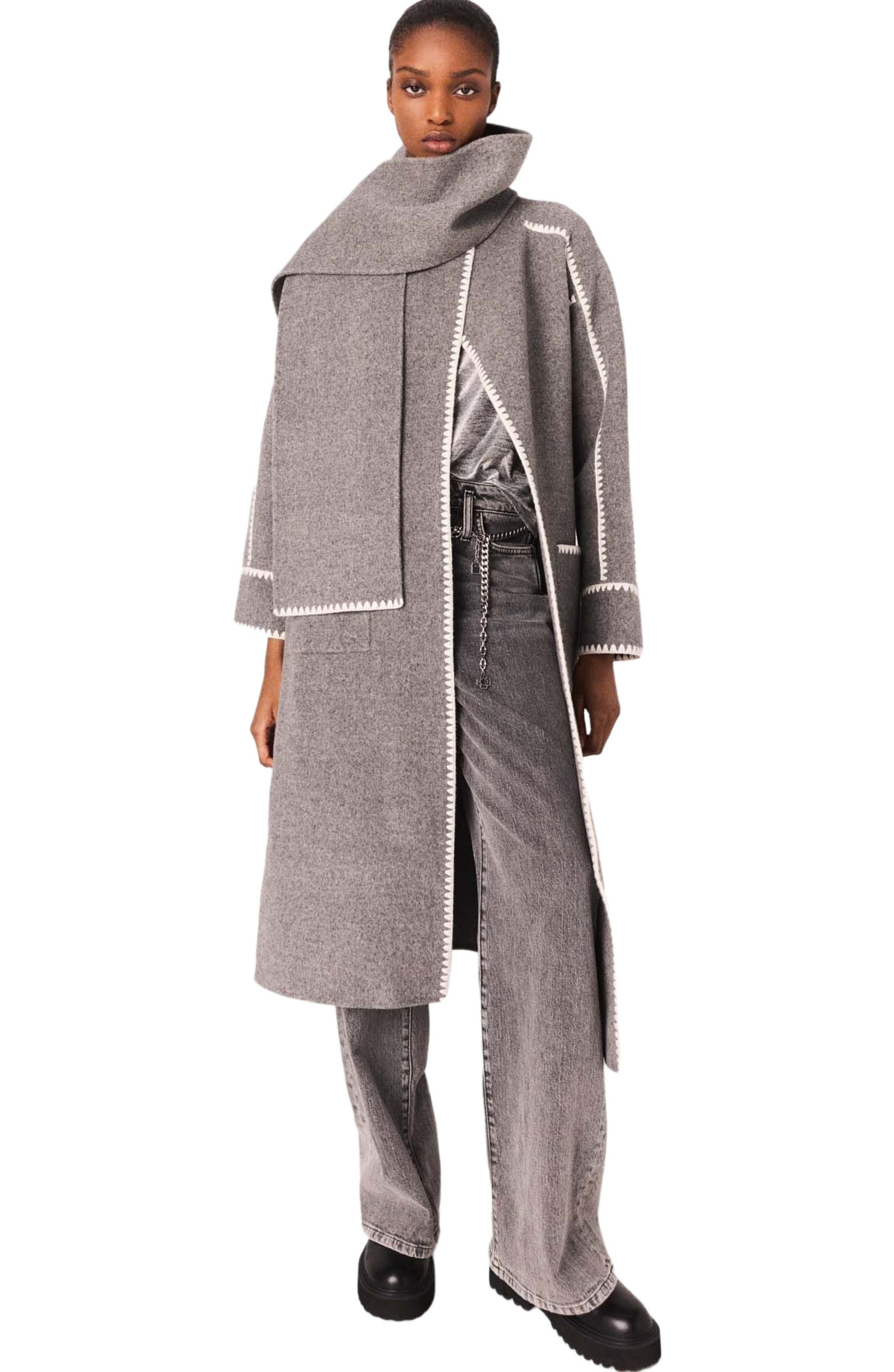 maje Long double-faced coat in Grey/white at Nordstrom - 4