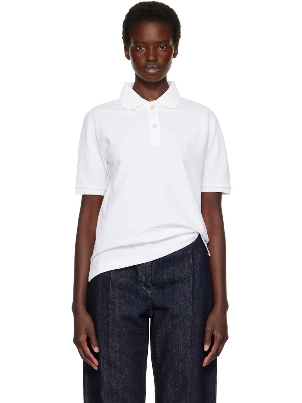 White Cotton Piquet Polo - 1
