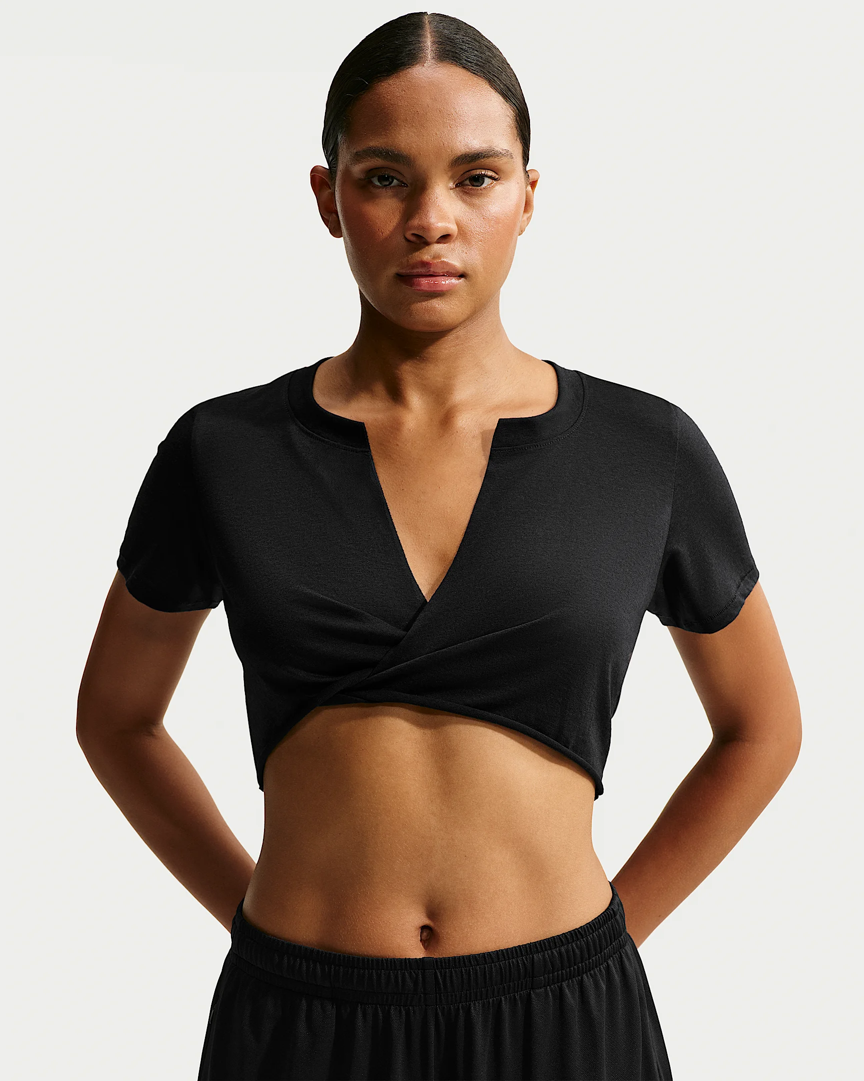 NikeSKIMS Performance Cotton Blend Women's V-Neck Cropped Twist Short-Sleeve Top - 1