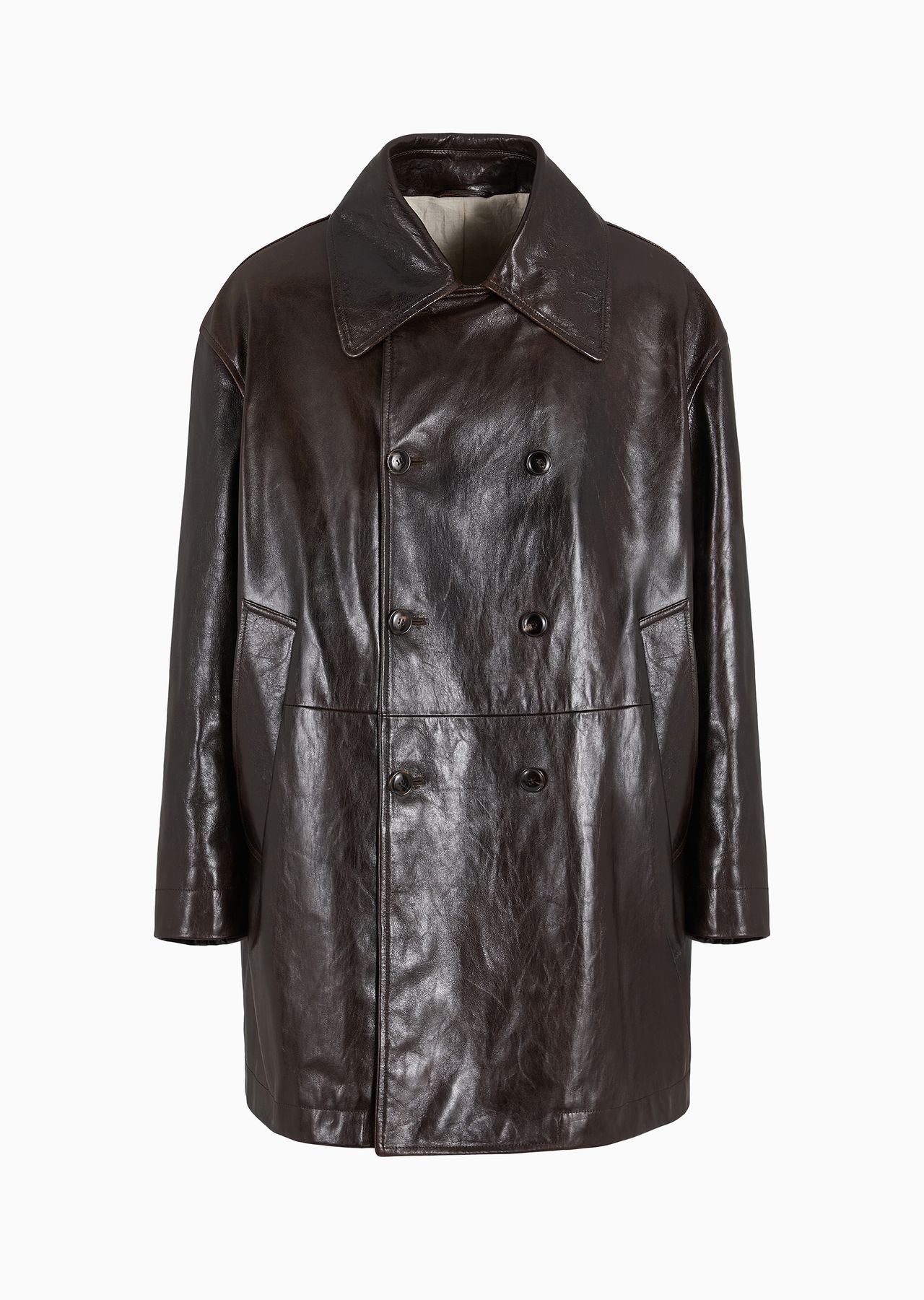 Long nappa leather pea coat - 1