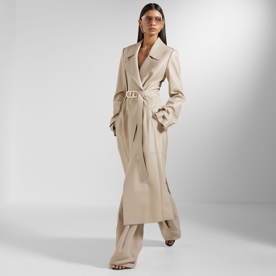 Beige nappa leather trench coat - 4