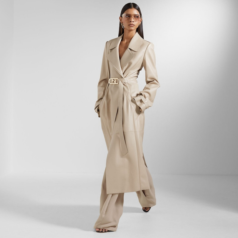 FENDI Beige nappa leather trench coat outlook