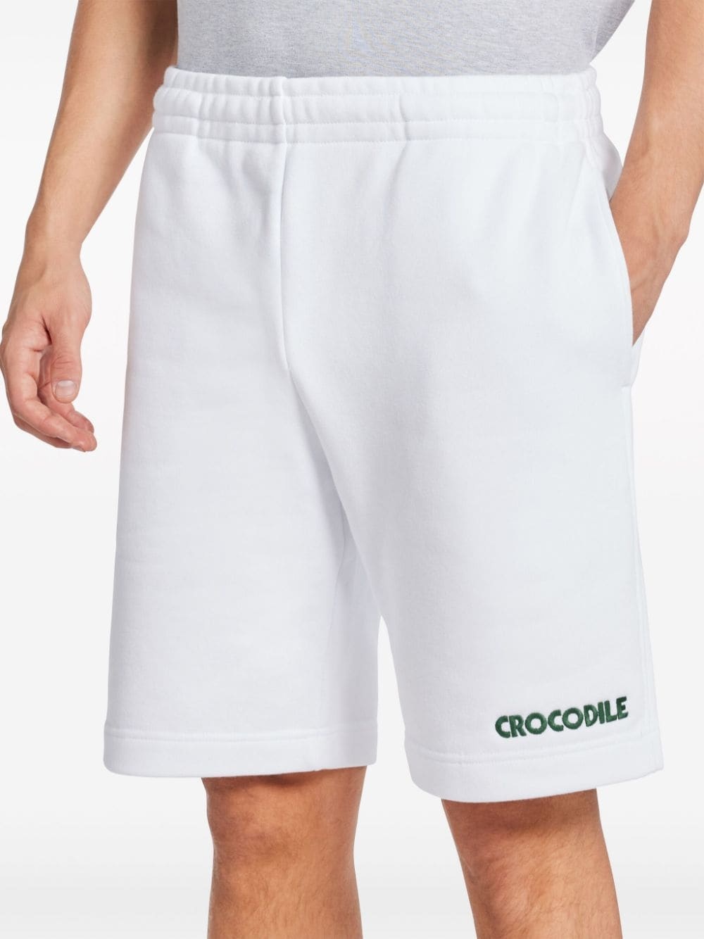 slogan-embroidered cotton track shorts - 5