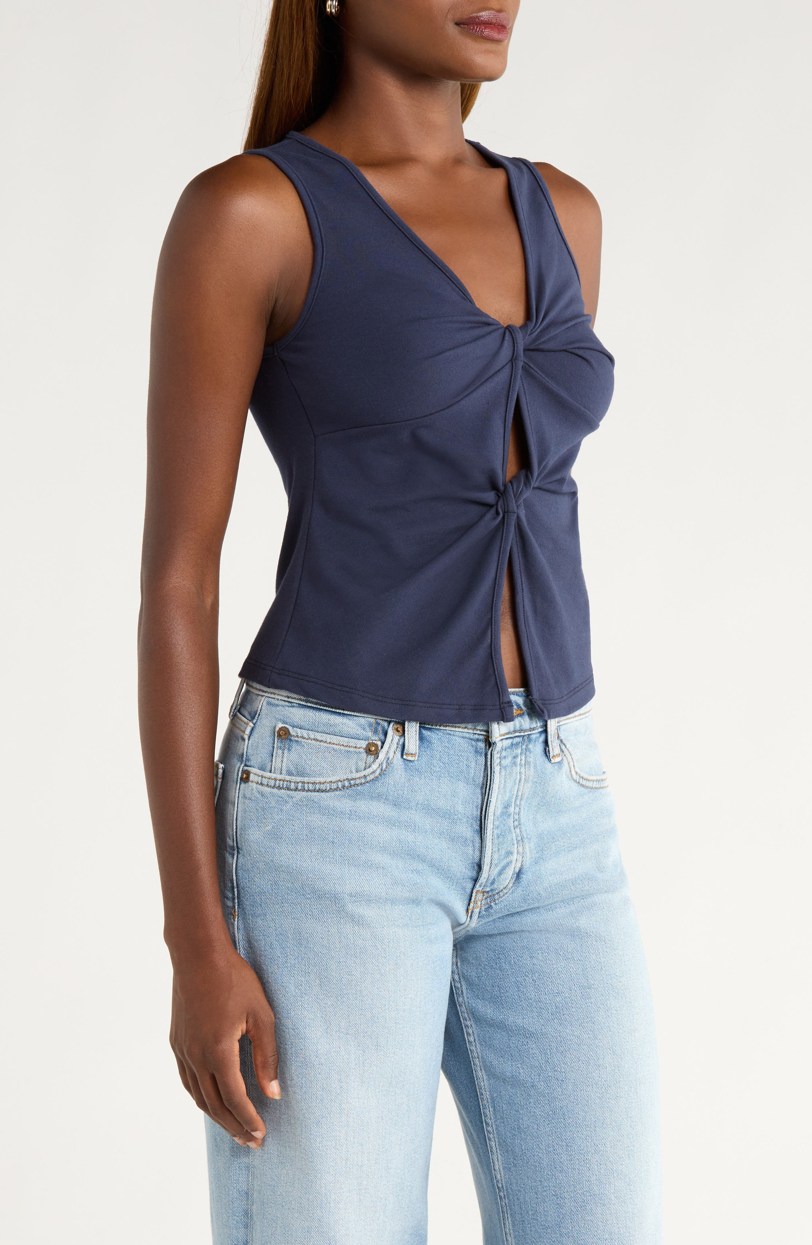 Reformation Tefi Front Twist Stretch Organic Cotton Tank in Midnight at Nordstrom - 3
