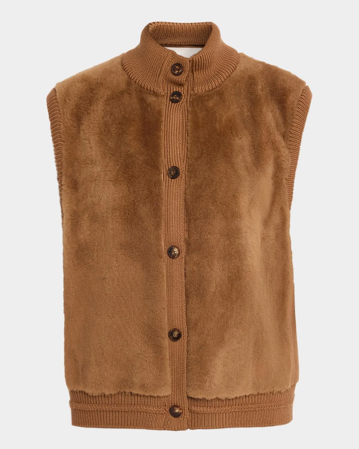 Button-Front Shearling Vest - 1