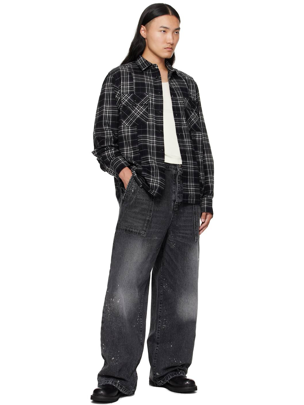 Black Plaid Flannel Shirt - 4