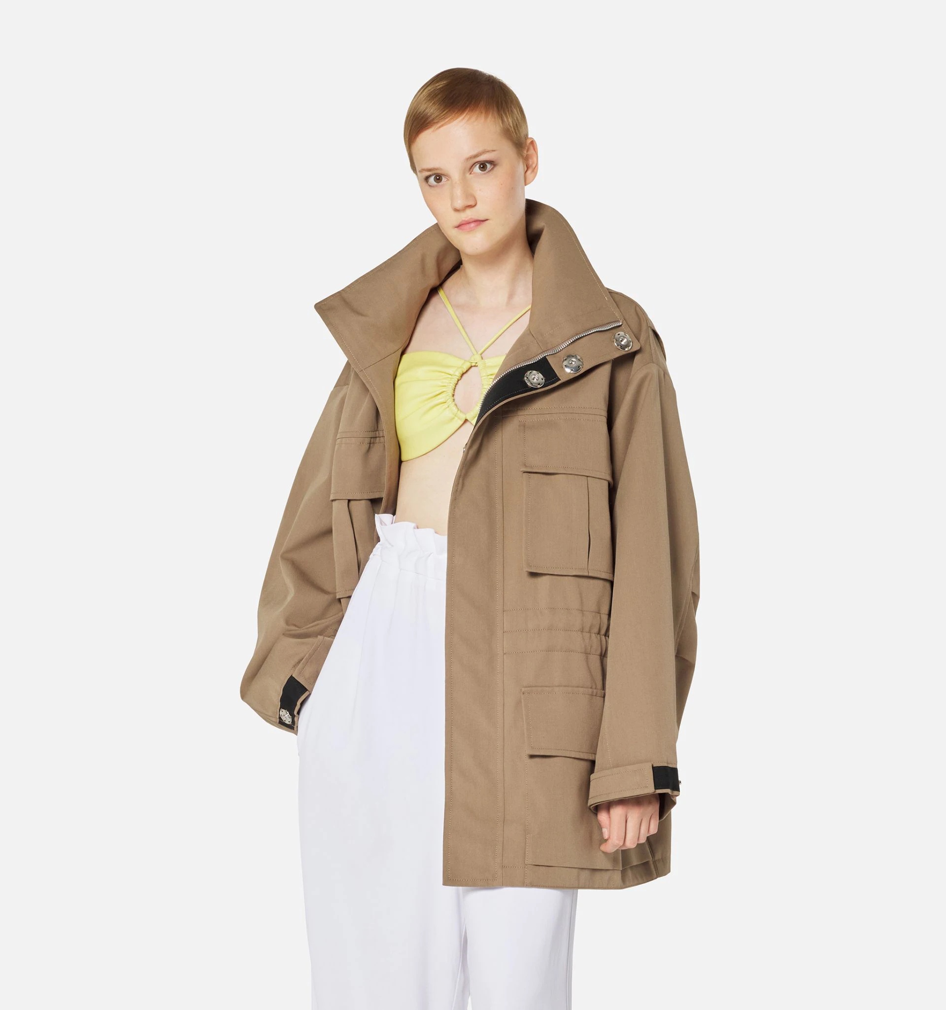 Zipped Parka With Elasticated Waist And Patch Pockets - 4