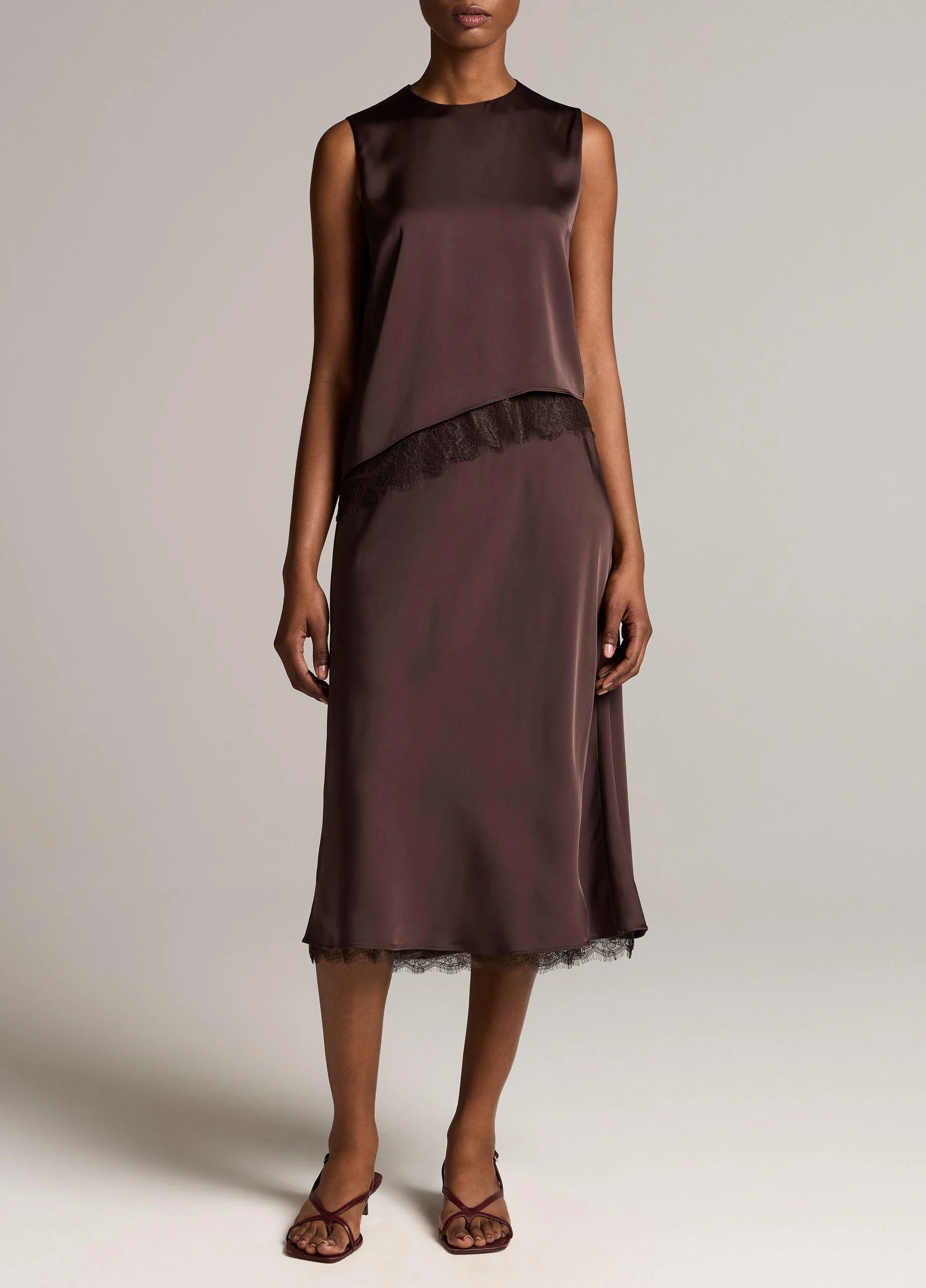 Lace-Trim Satin Slip Skirt - 1