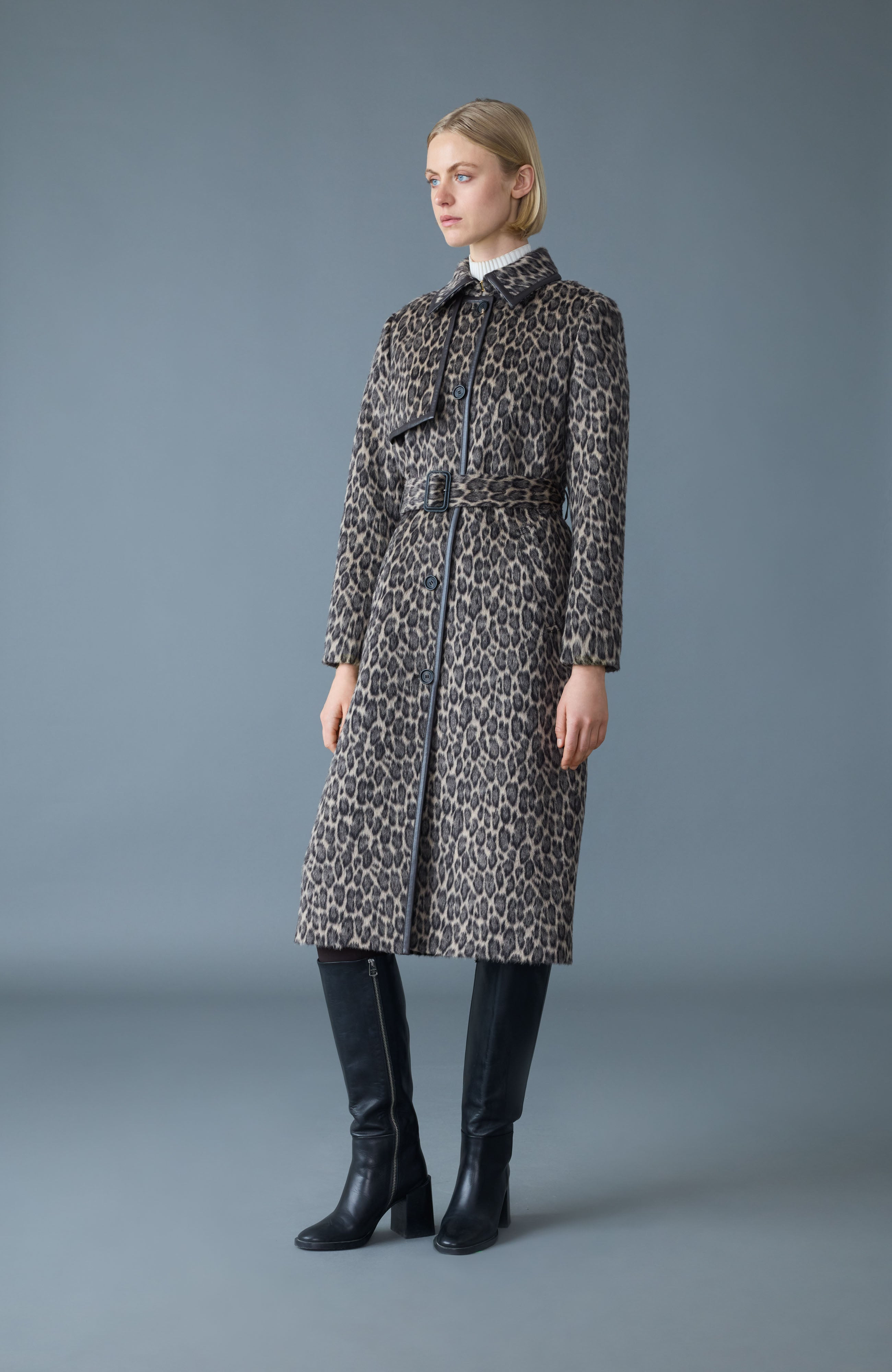 ZEVA-A Long Wool Coat With Leather Trim - 3