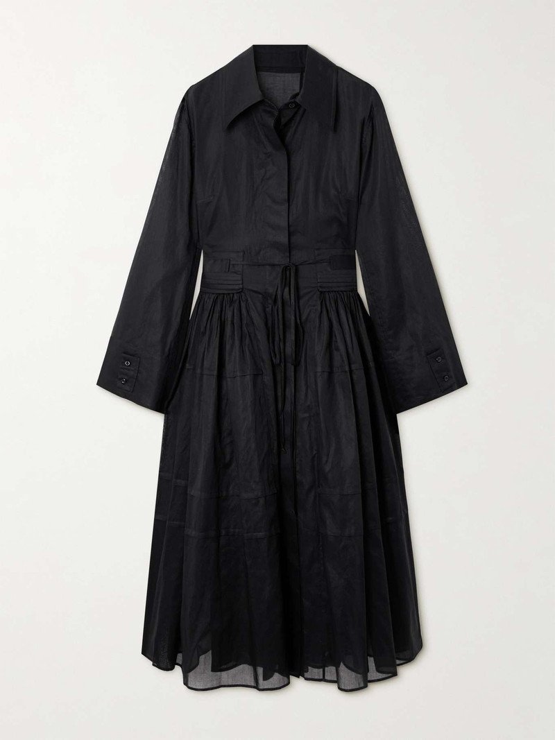 Jil Sander Gathered cotton-poplin midi dress Black outlook