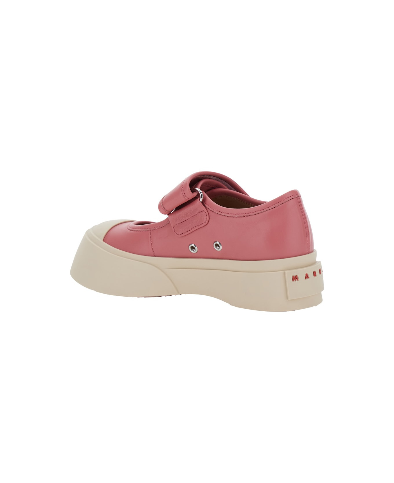 'mary Jane' Pink Sandals With Touch-strap Closure And Logo Patch On The Rear In Leather Woman - 3