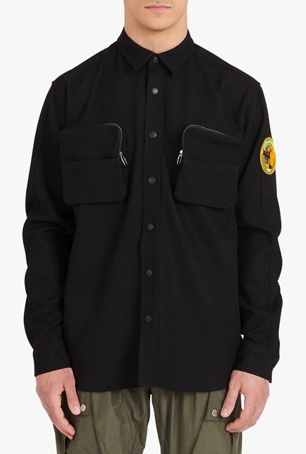 Black cotton shirt with Balmain badge - 5