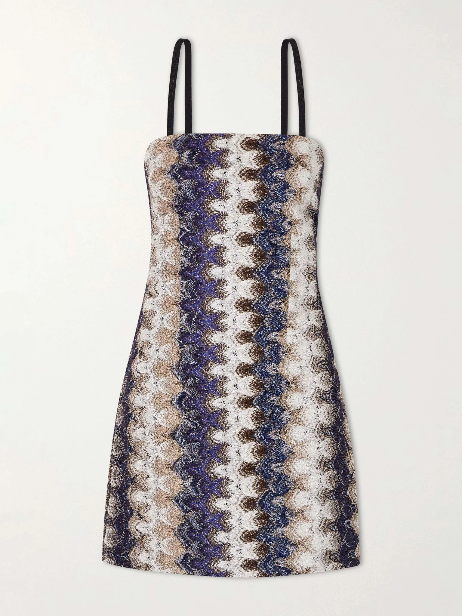 Striped metallic crochet-knit mini dress Brown - 1
