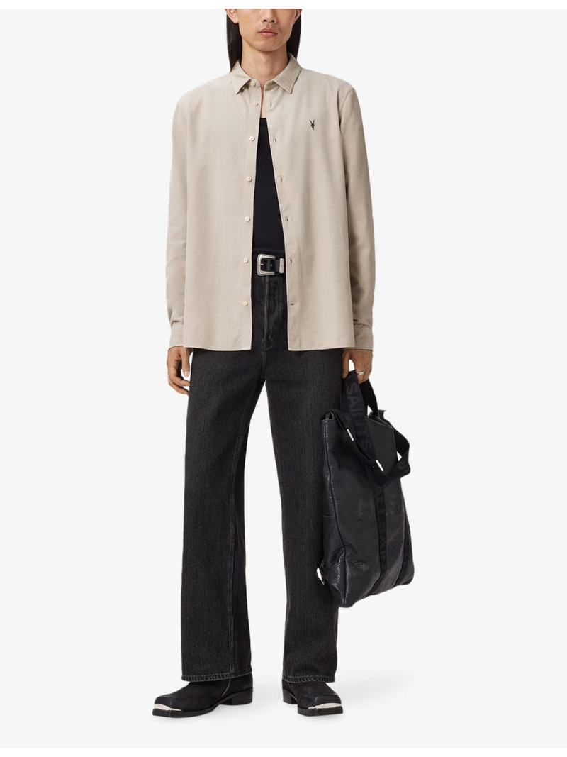 ALLSAINTS Birchwood Ramskull-embroidered slim-fit organic-cotton shirt outlook