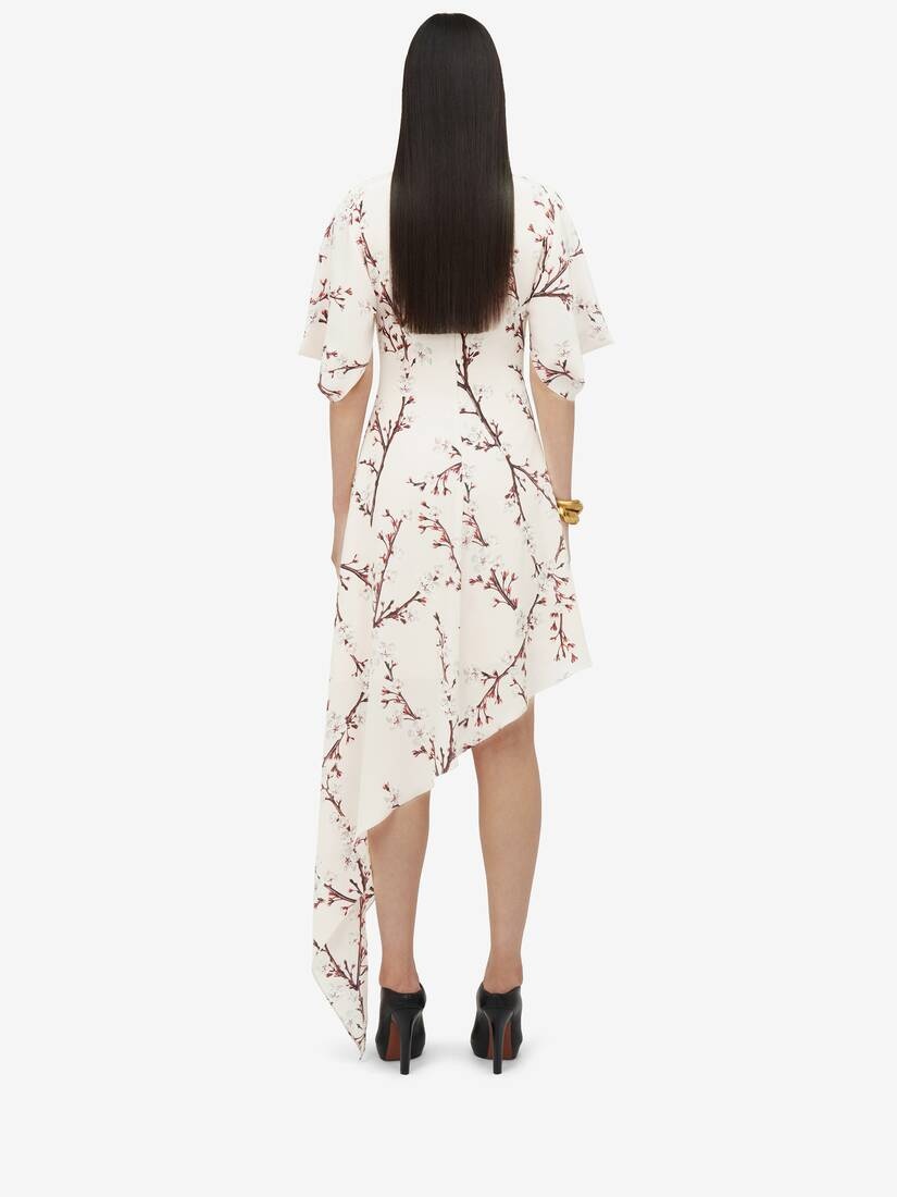 Women's Cherry Blossom Asymmetric Midi Dress in Pink - 4