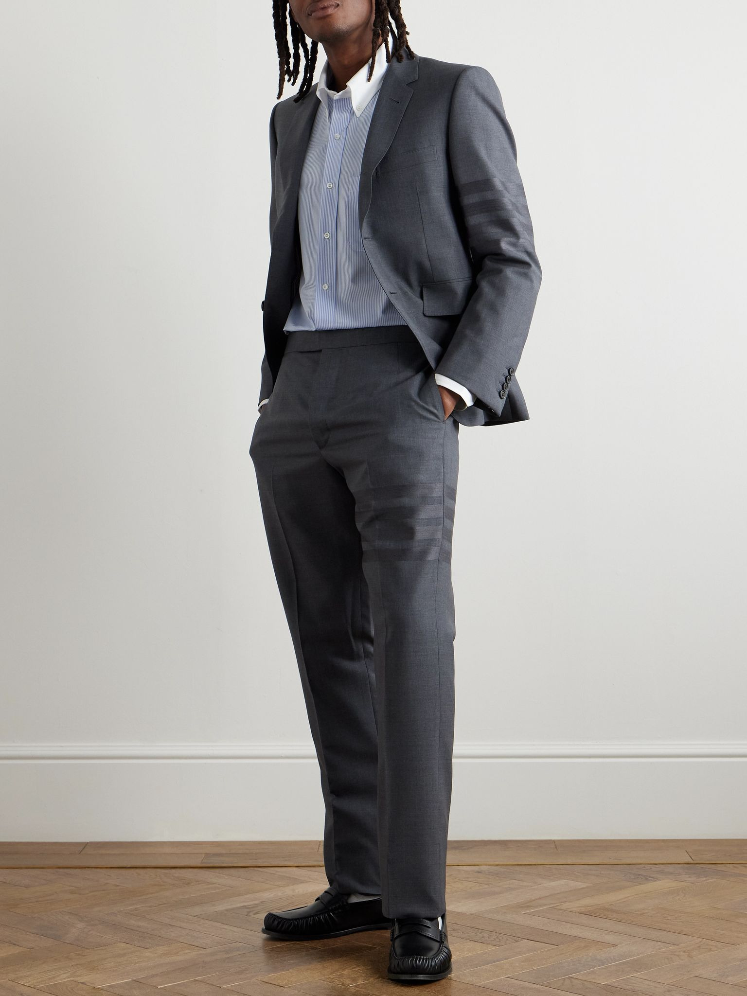 Button-Down Collar Logo-Appliquéd Striped Cotton-Poplin Shirt Blue - 2