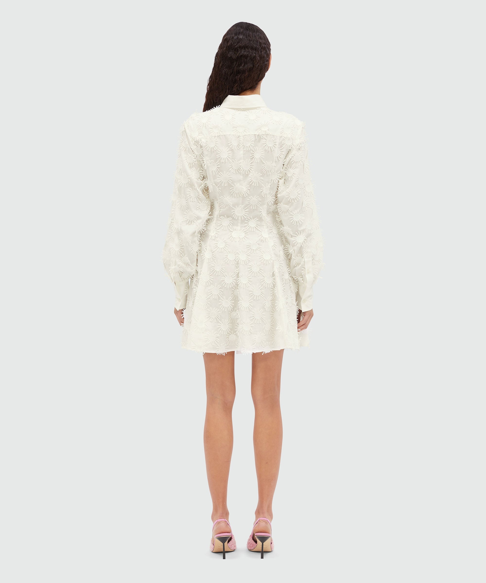Short shirt dress in white poplin with embroidery - 3